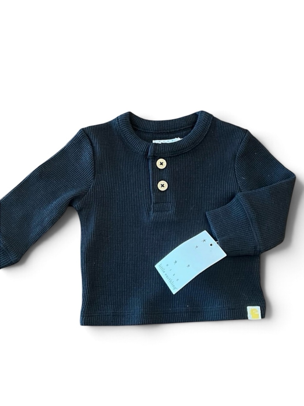Rise Little Earthling Black Waffle-Knit Henley Top 12-18M